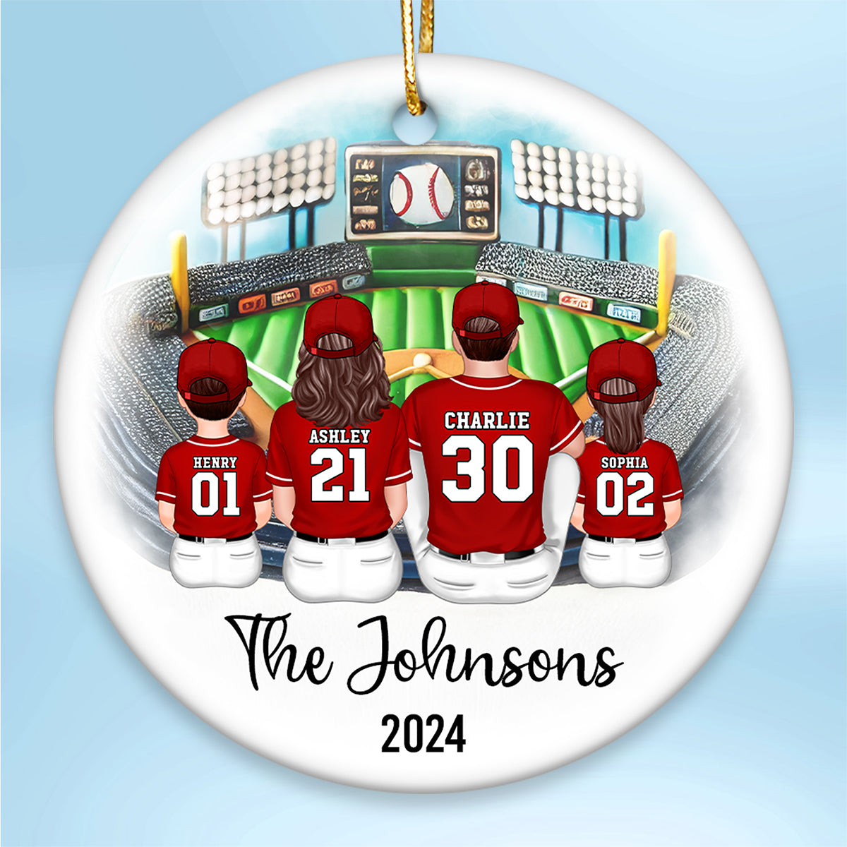 Baseball Family Watching Game Ballpark Sport Lover Personalized Ceramic Ornament