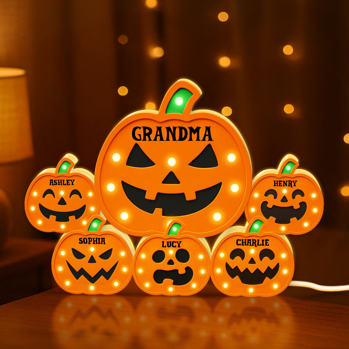 Jack O Lantern Grandma Grandkids Pumpkin Marquee Effect Personalized Light Box, Halloween Decor