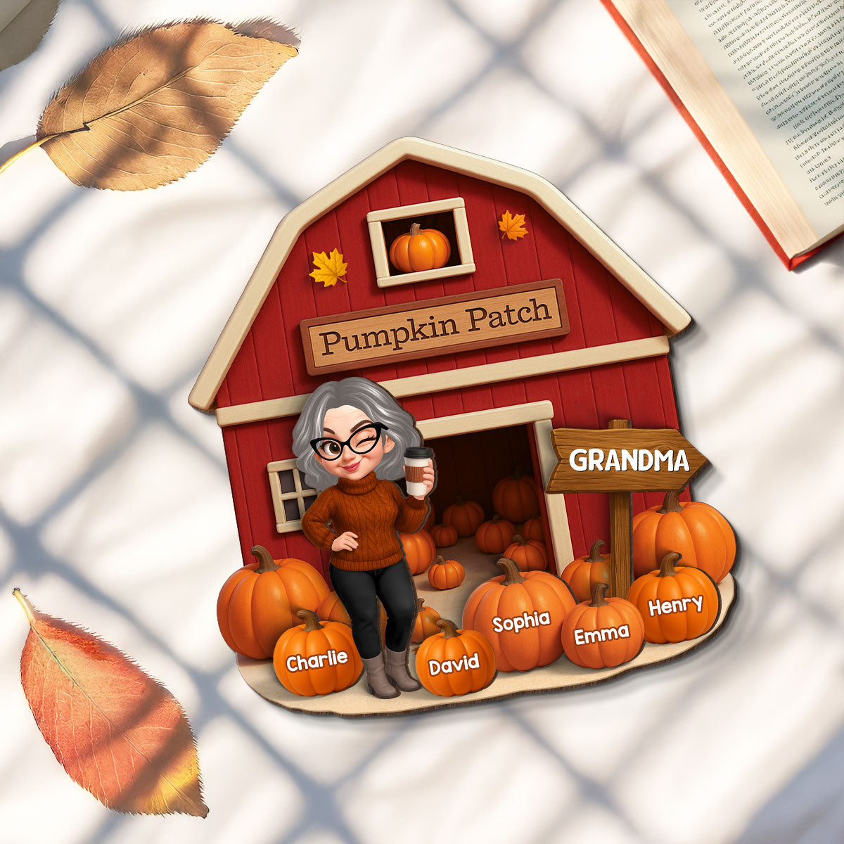 Grandma Mom Fall Season Pumpkin Patch Farm Barn Personalized 2-Layer Wooden Plaque