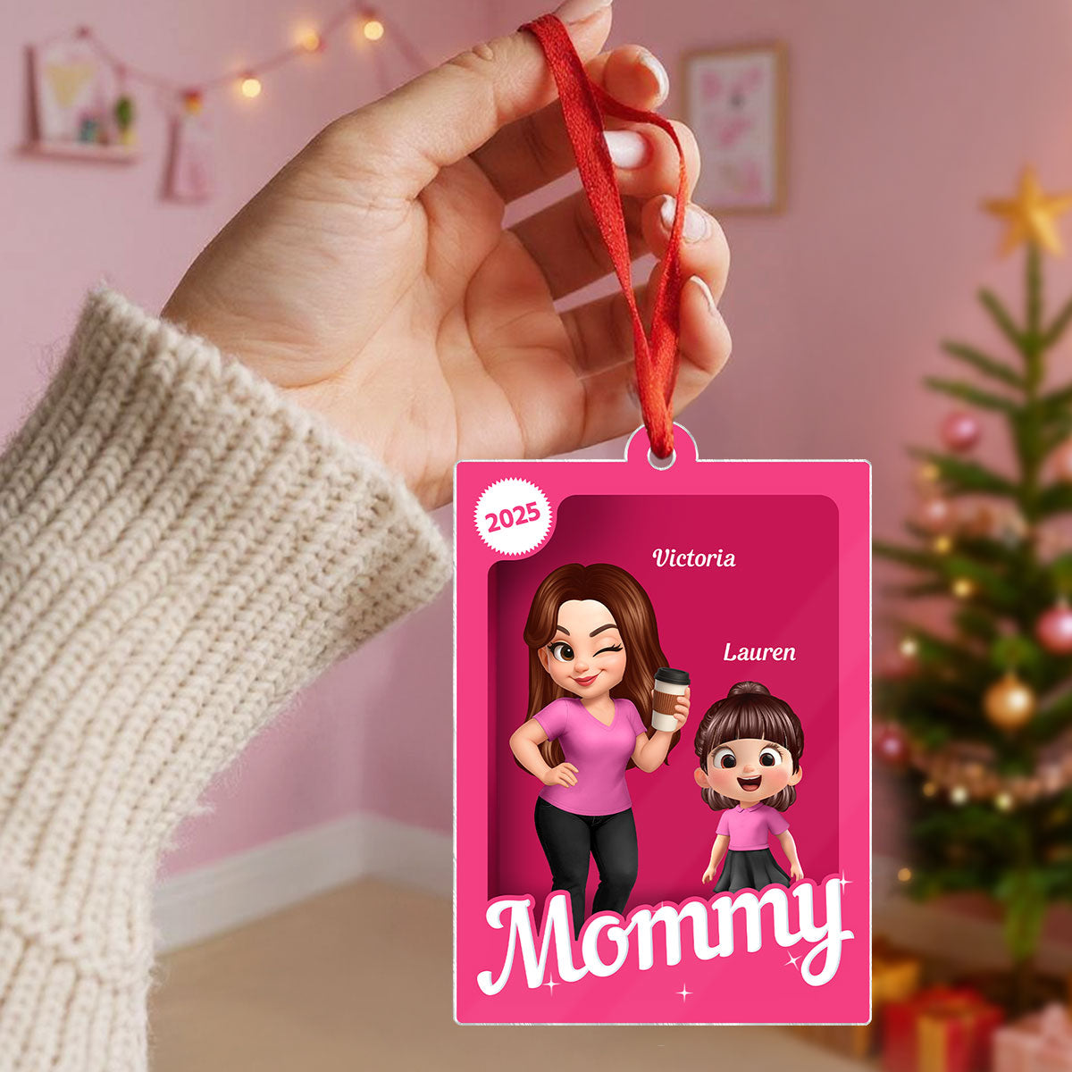 Grandma Grandkids 3D Effect Pink Action Figure - Personalized Acrylic Ornament, Christmas Gift for Grandmas