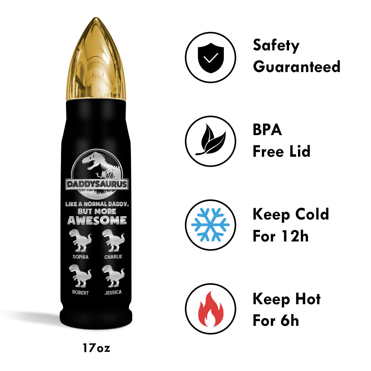 Daddysaurus Grandpasaurus Funny Gift For Dad Grandpa Personalized Bullet Tumbler