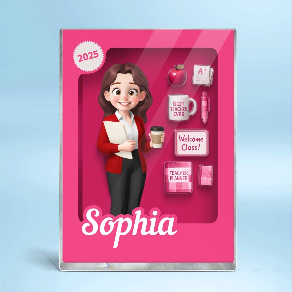 Teacher 3D Effect Toy Box Action Figure Personalized Acrylic Block, Back To School gift for Teachers