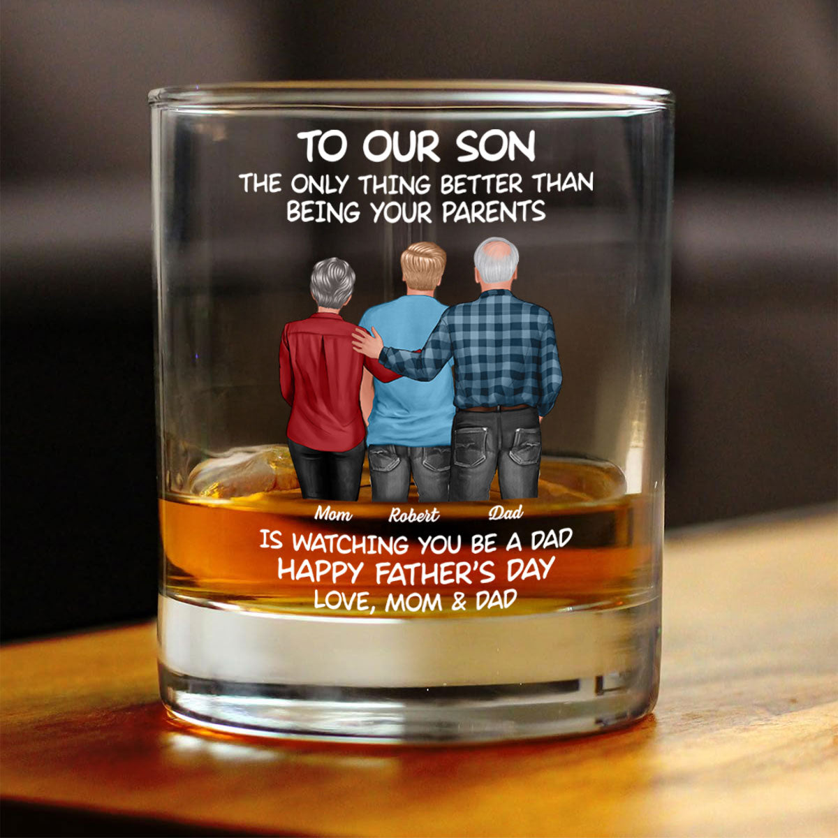 To My Son From Mom Dad Happy Father's Day Personalized Whiskey Glass| Heartfelt Father's Day Gift For Son