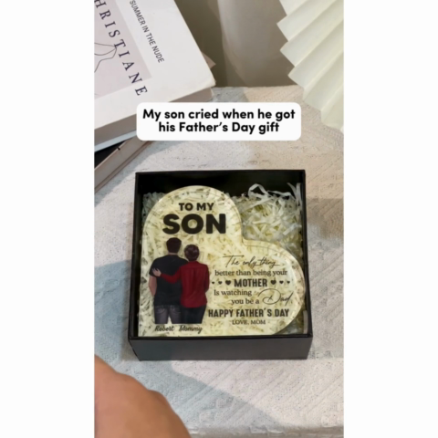 From Mom To Son Happy Father's Day Personalized Heart Acrylic Block Plaque, Heartfelt Father's Day Gift For Son