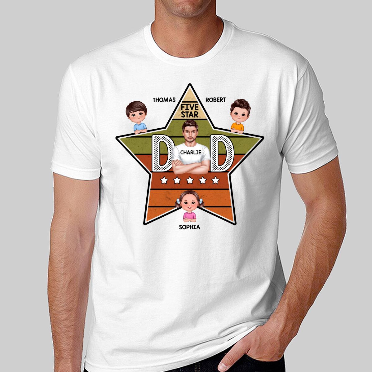 Five Star Dad Retro Real Man And Kids Personalized Shirt