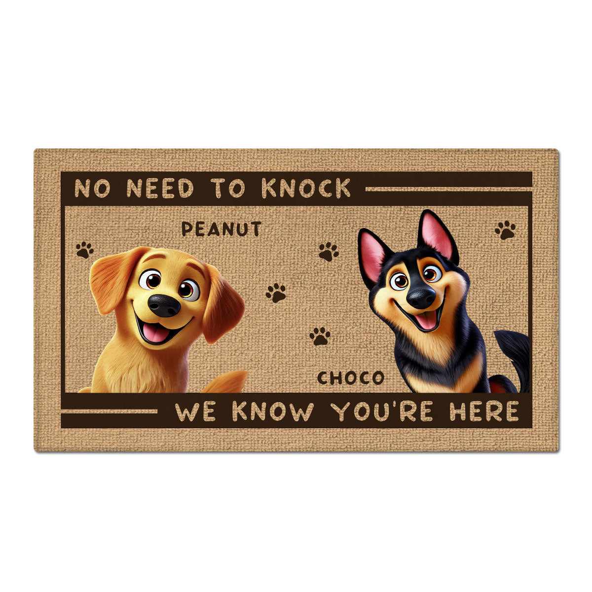 No Need to Knock We Know You're Here Funny Cute Dog Personalized Doormat, Housewarming Gift, Custom Mat