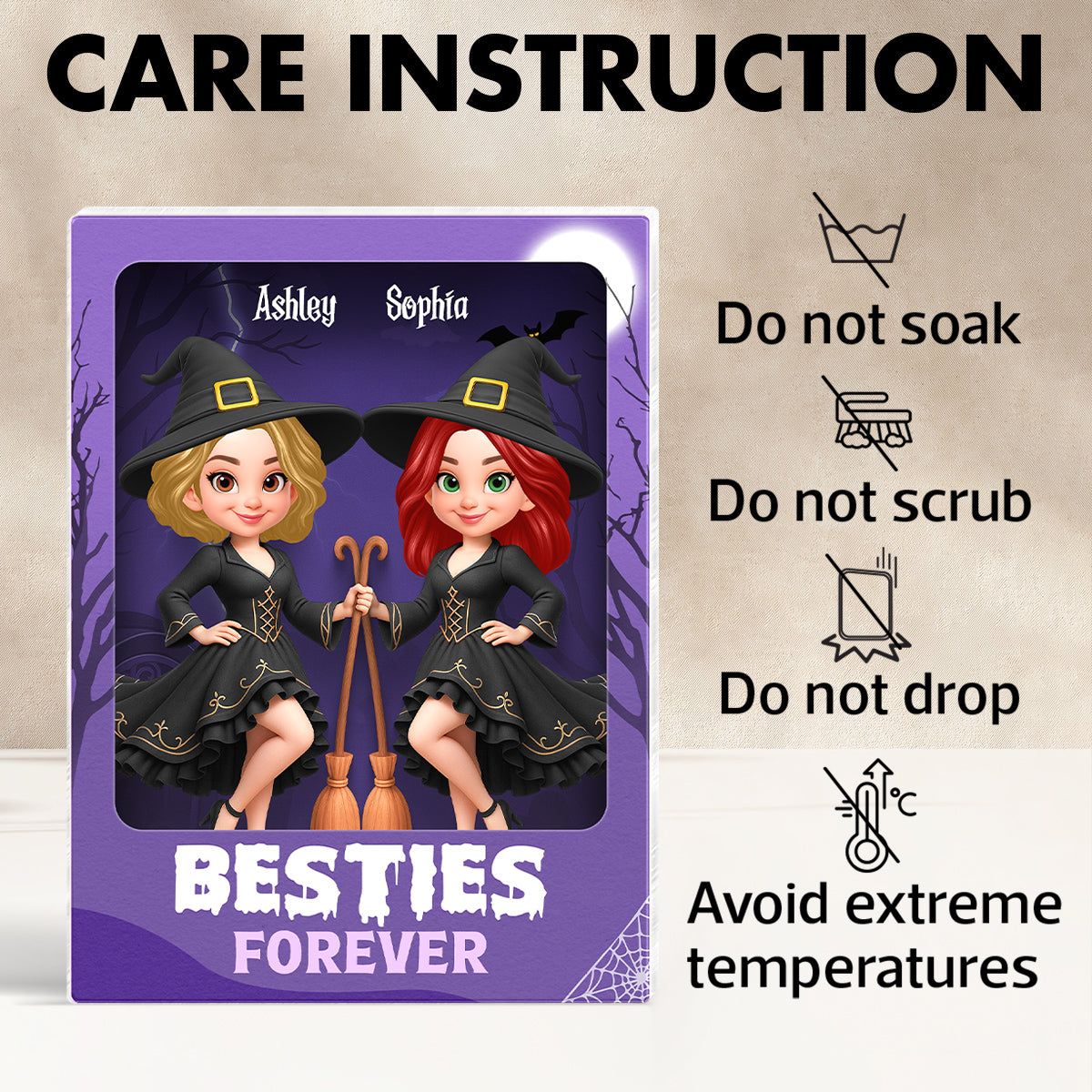 Halloween Witch Besties Sisters In Toy Box 3D Effect Action Figure Personalized Acrylic Block