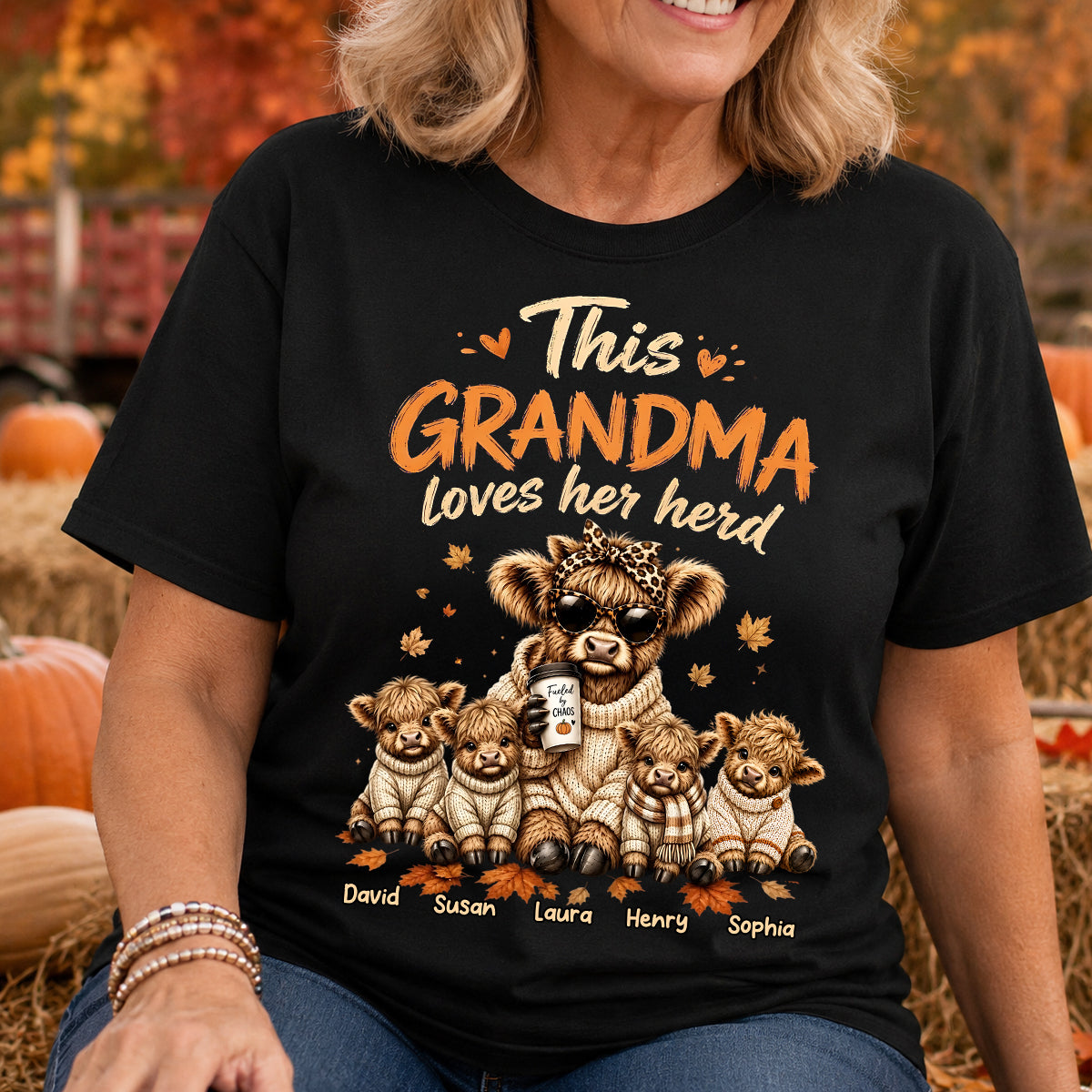 This Grandma Loves Her Herd Fall Season - Personalized Shirt - Cozy Autumn Tee for Grandma