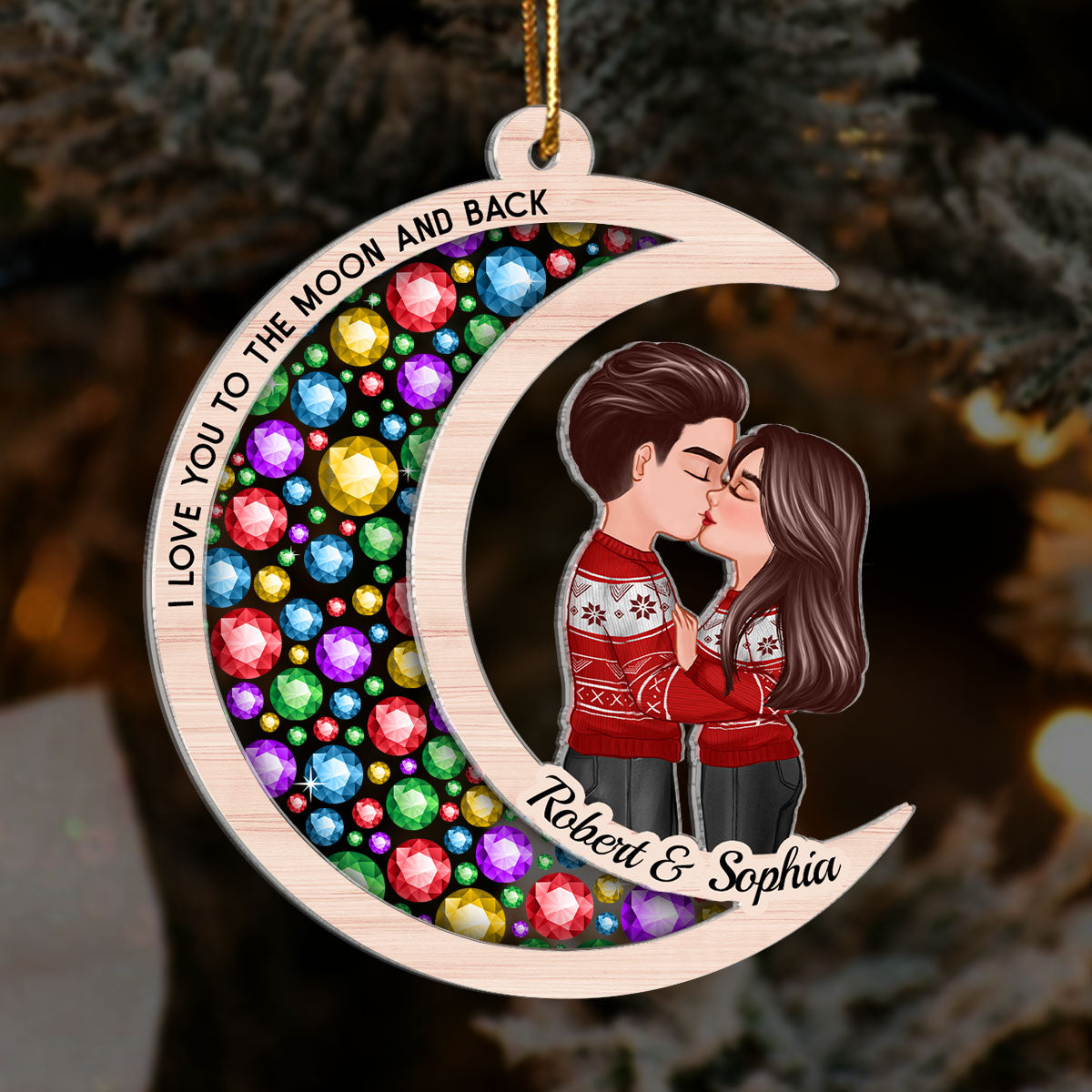Gorgeous Moon Couple Christmas Personalized 2-Layer Acrylic Ornament