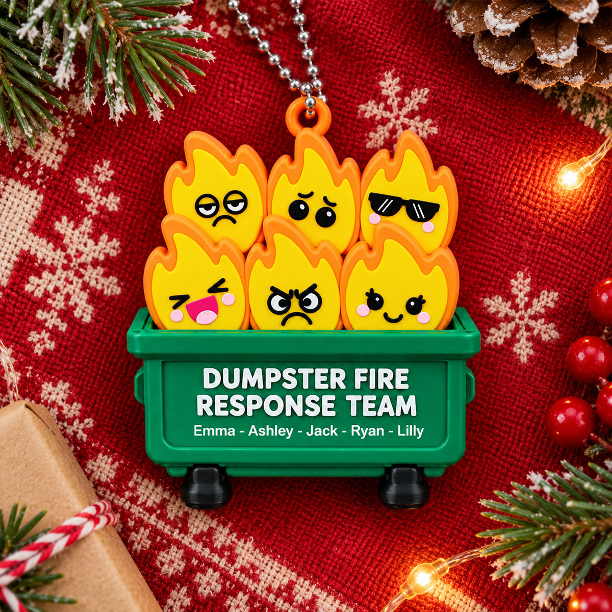 Funny Dumpster Fire Response Team Custom Names - Personalized 3D Printed Ornament - Real 3D Ornament, Figurine, Funny Christmas Gift For Colleagues, Coworkers, Boss, White Elephant Gift