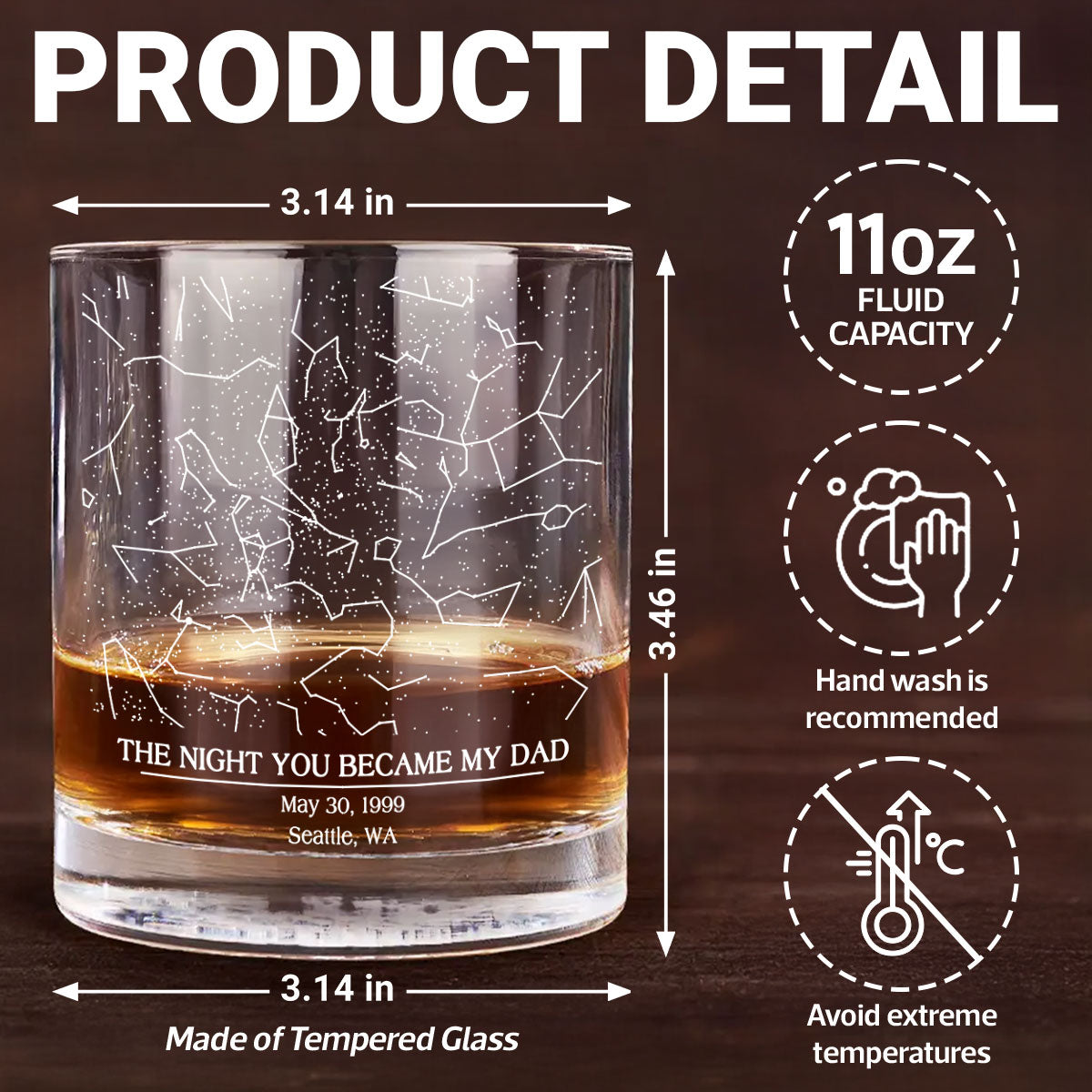 The Day You Became My Dad Custom Star Map by Date Personalized Wine Glass, Father's Day Gift for Dad, Gift for Husband