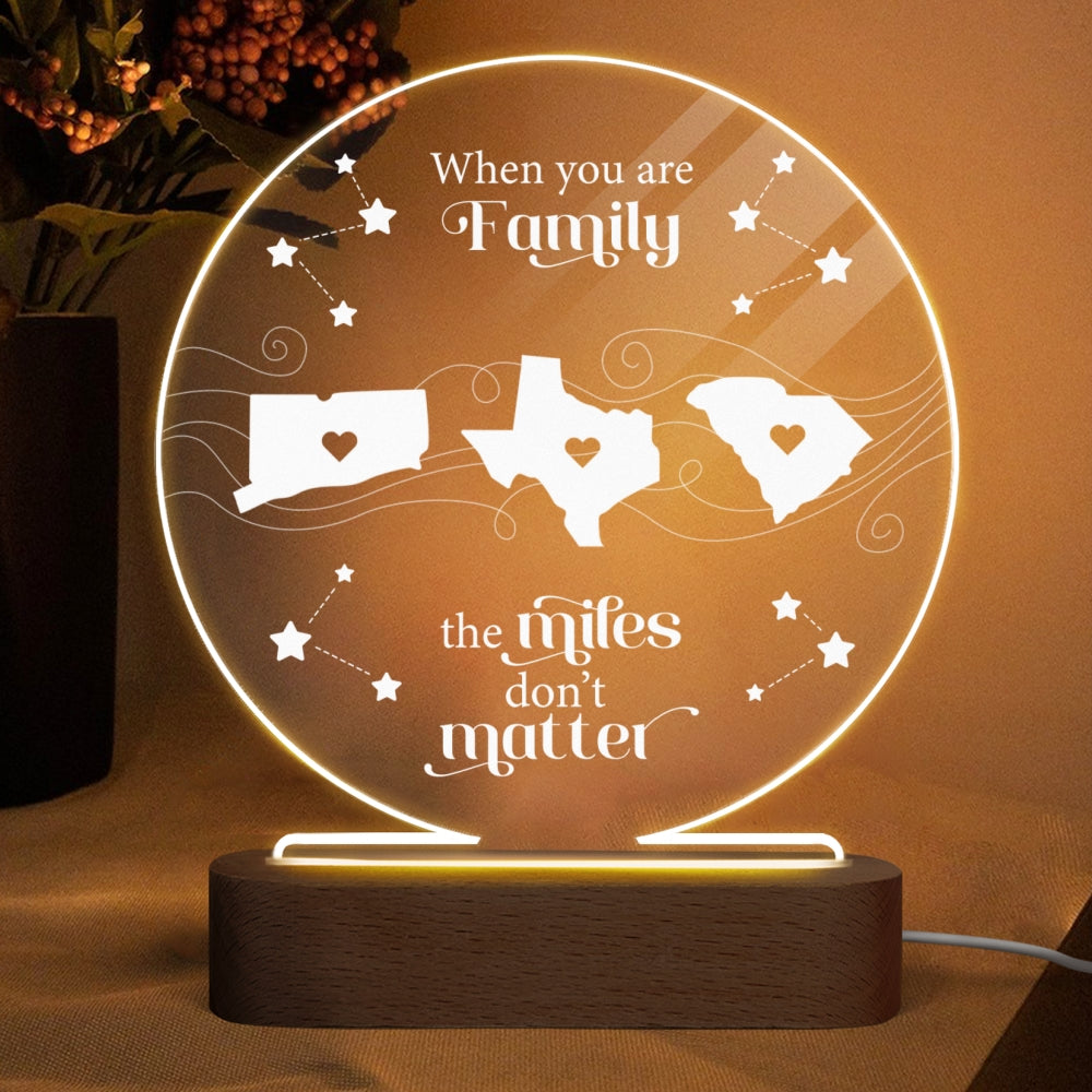 Long Distance Family Friends Siblings Sisters Besties Personalized Circle LED Night Light, Togetherness Christmas Gift