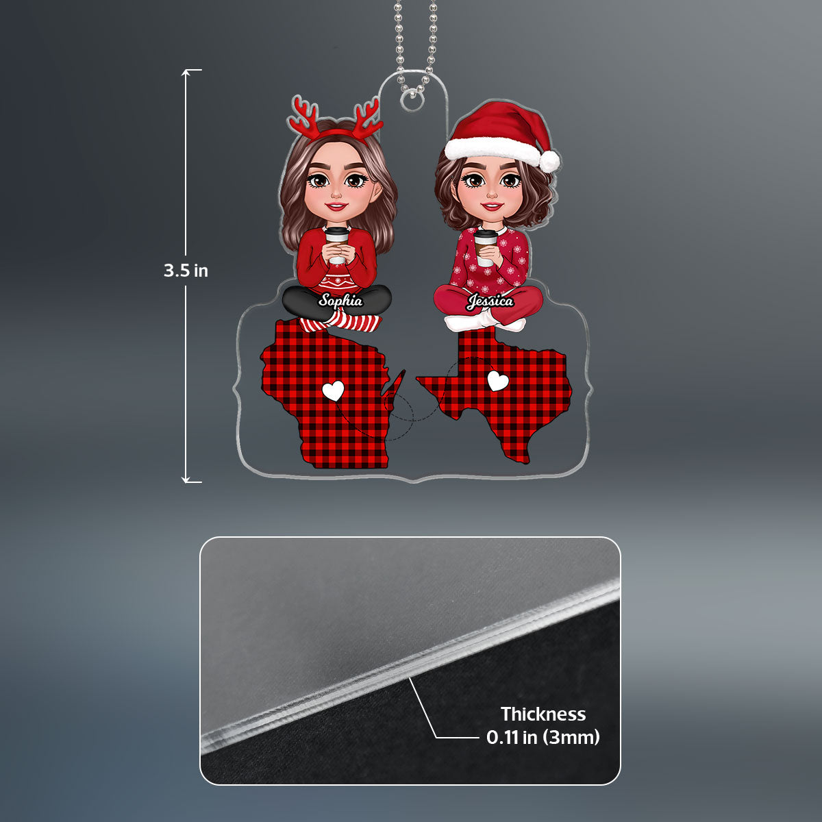 Doll Besties Sitting On State Maps Long Distance Friendship Personalized Acrylic Ornament
