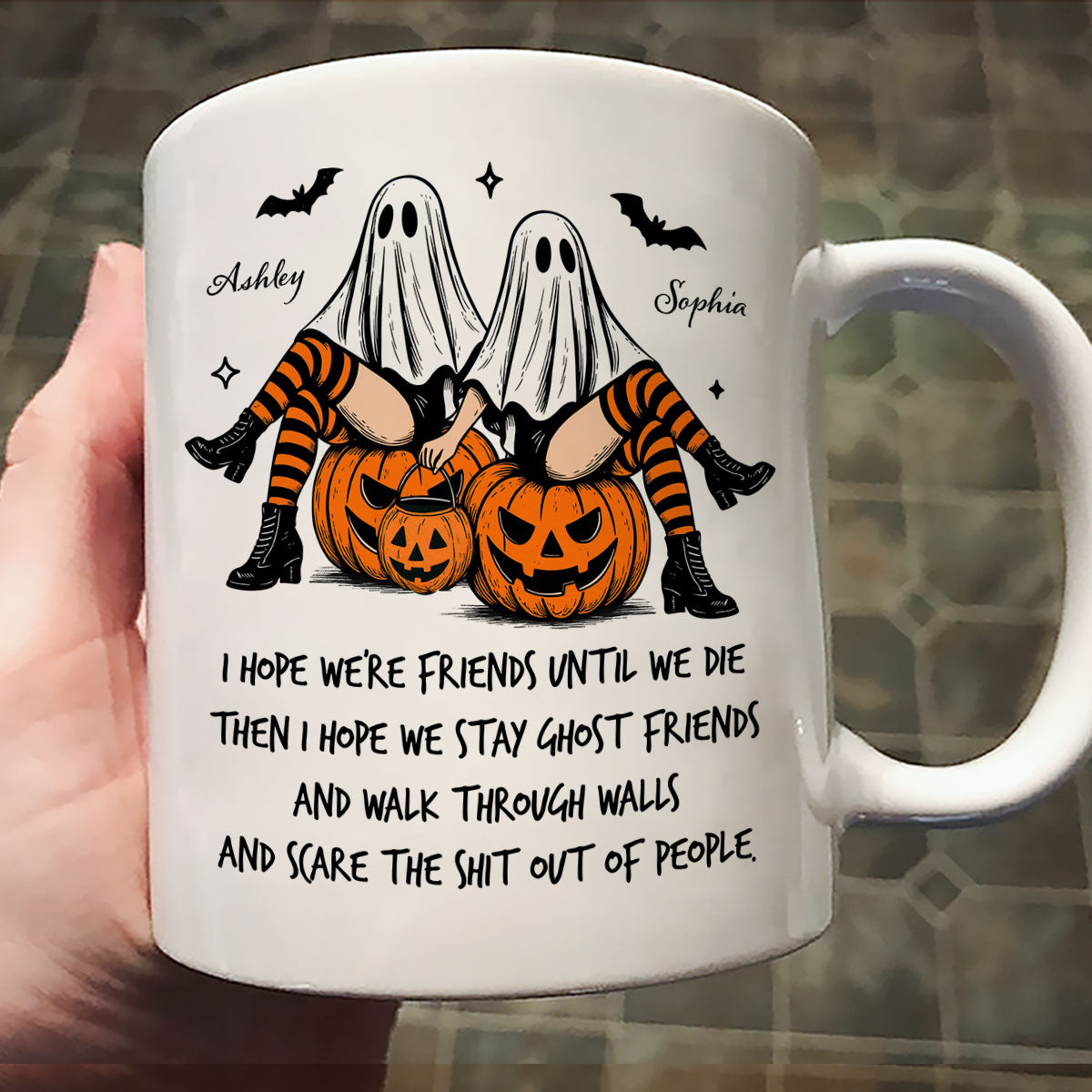 Ghost Girls We're Friends Until We Die Personalized Mug, Halloween Gift for Besties, Best Friends