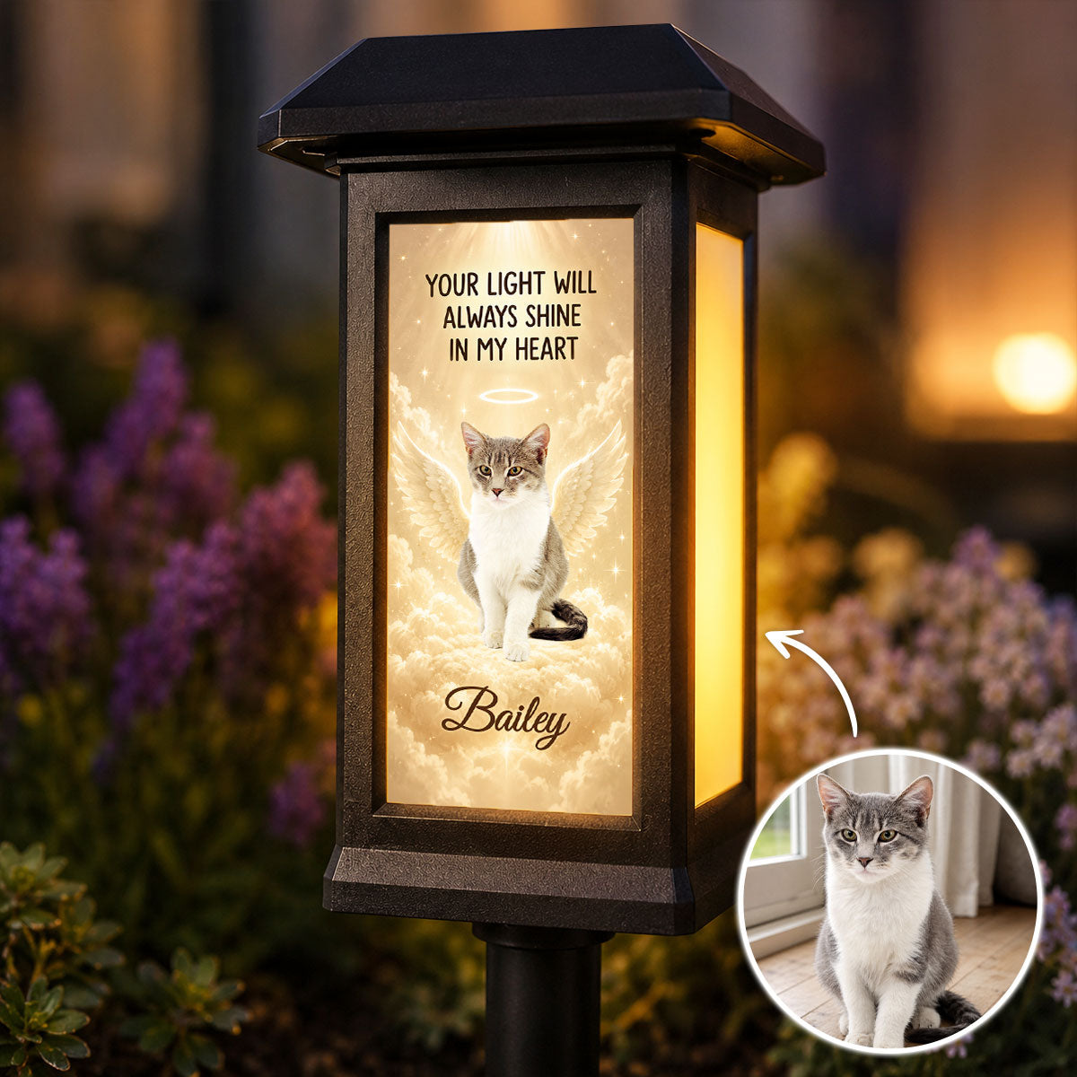 Your Light Will Always Shine in My Heart Pet Memorial - Personalized Solar Garden Light - Heartfelt Remembrance Keepsake