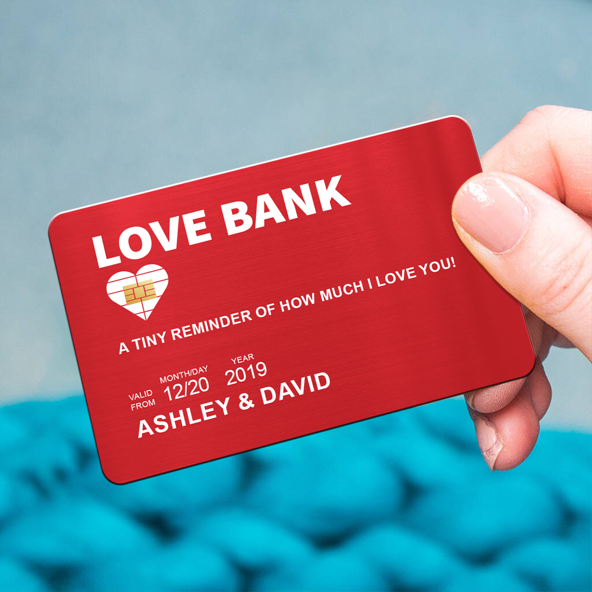 Love Bank Doll Couple Sitting Anniversary Gift Personalized Wallet Insert Metal Wallet Card