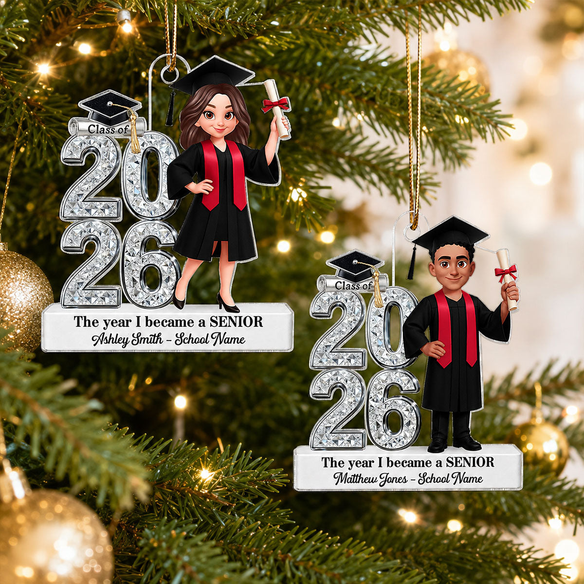 The Year I Became A Senior - Personalized Acrylic Ornament - Christmas Gift For Seniors, Daughter, Son, Granddaughters, Grandsons