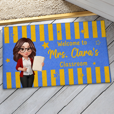 Welcome To Teacher Classroom Striped Color - Personalized Doormat - Back To School Gift For Teacher