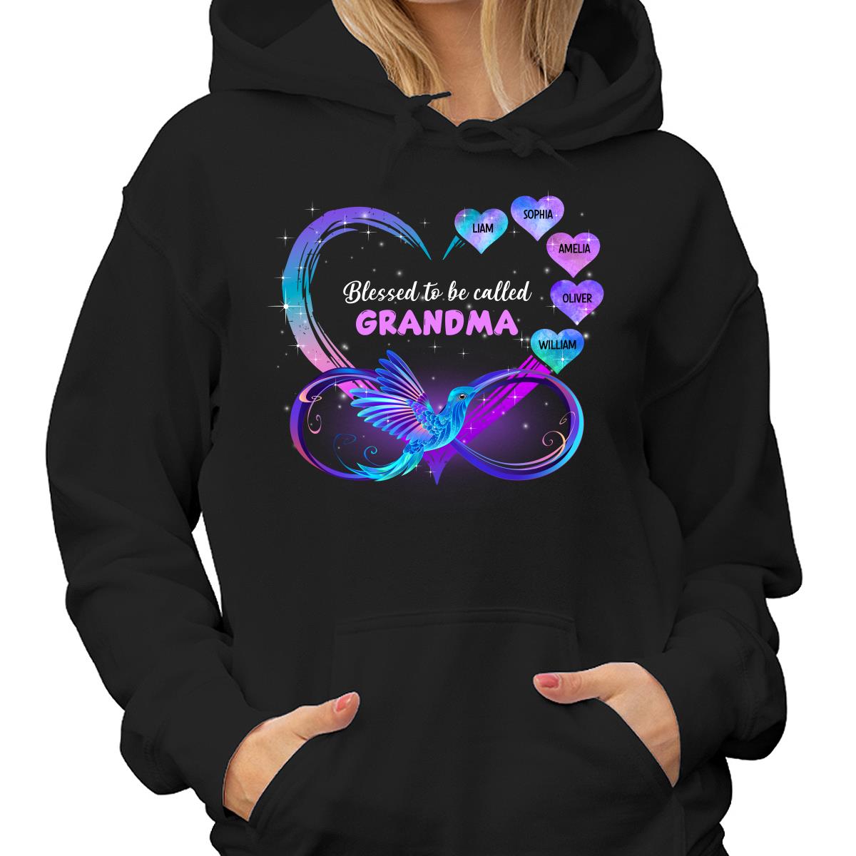 Grandma Mom Heart Infinity Hummingbird Personalized Shirt