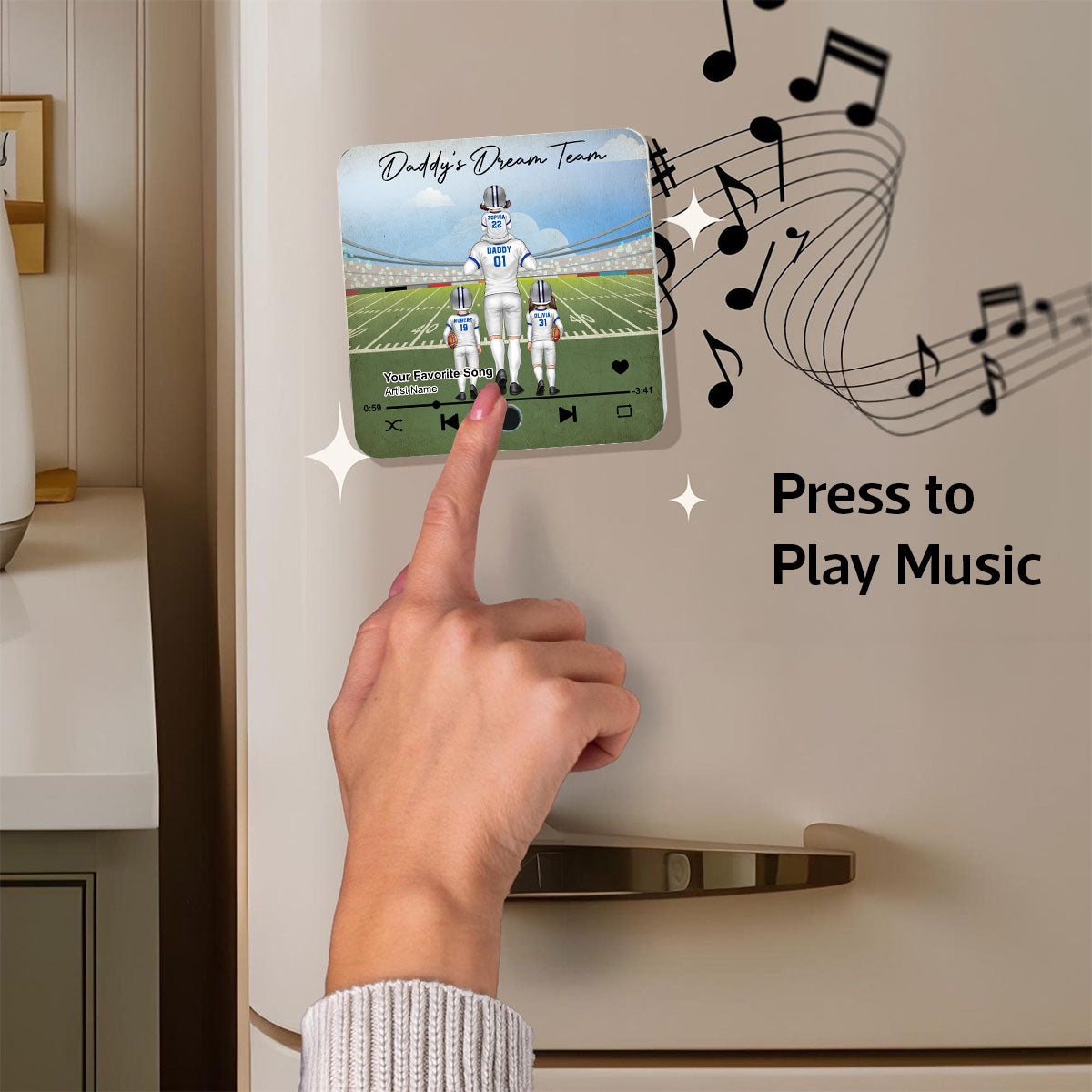 American Football Dad Dream Team Personalized Music Fridge Magnet, Birthday Father's Day Gift For Dad, For Grandpa, For Husband