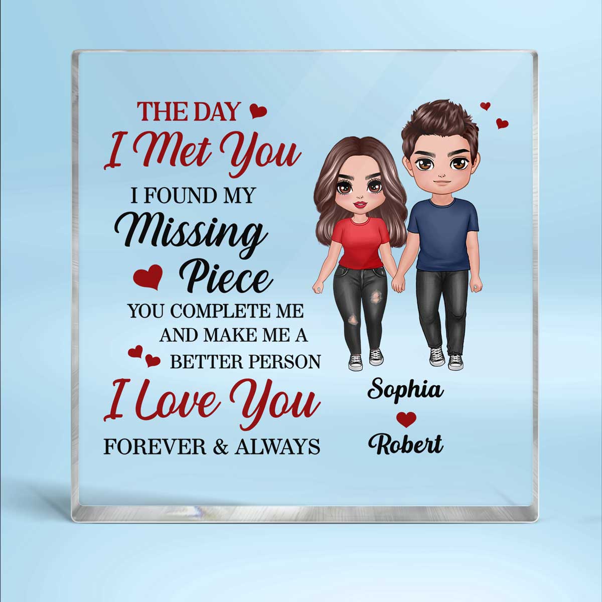 Doll Couple Standing Found My Missing Piece Gift For Him For Her Personalized Square Acrylic Block Plaque