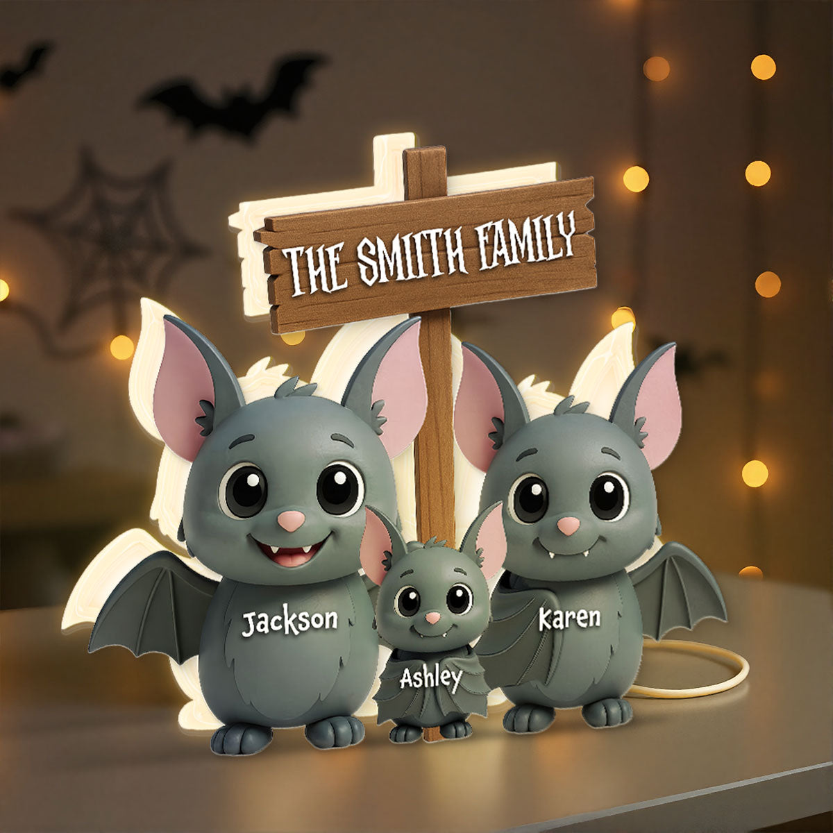 Bat Halloween Family Standing 3D Effect Personalized Light Box
