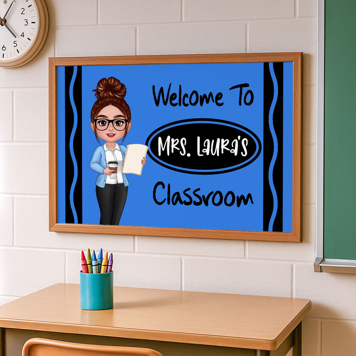 Teacher Crayon Welcome To Classroom Personalized Poster| Back To School Gift, Classroom Decoration