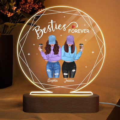 Hexagon Frame Front View Besties Personalized Circle Acrylic Plaque LED Light Night