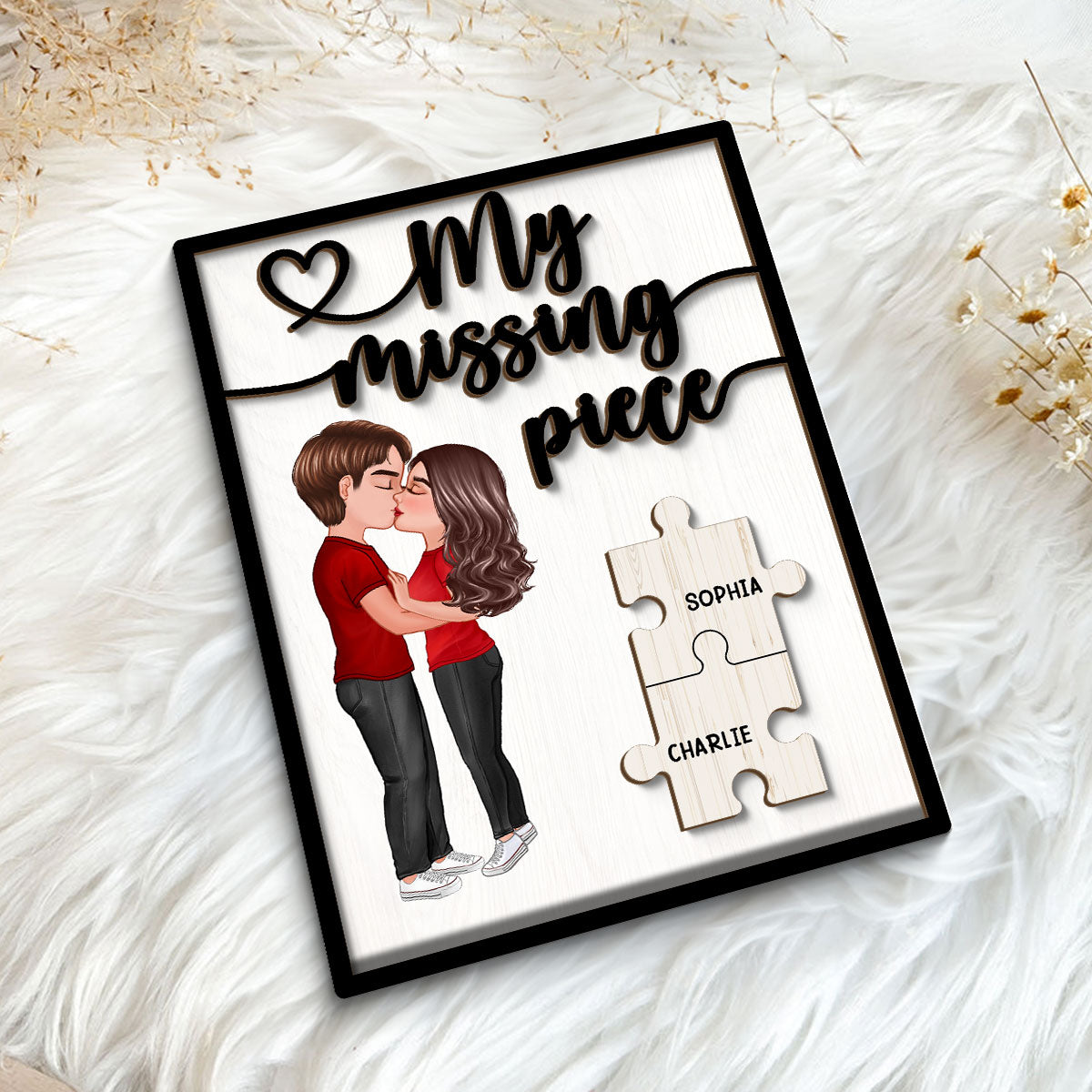 My Missing Piece Couple Kissing Valentine‘s Day Gift For Her Gift For Him Personalized 2-Layer Wooden Plaque
