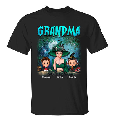 Grandma Grandkids Halloween Moon In Forest Personalized Shirt