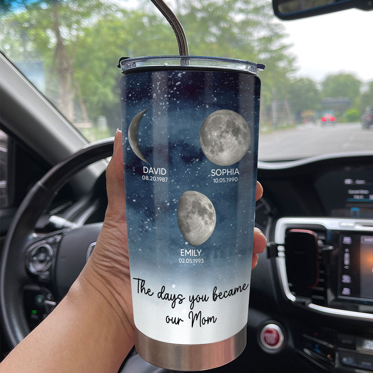 Starry Night Custom Birth Moon Phase The Day You Became Mom Personalized Tumbler, Gift