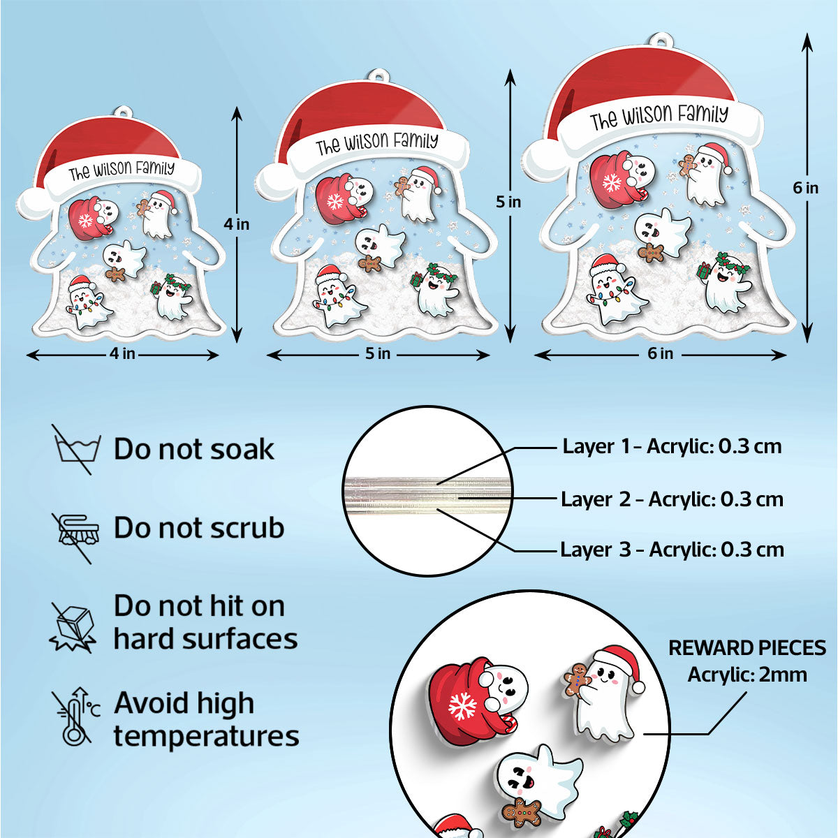 Christmas Ghost Family Personalized Shaker Ornament