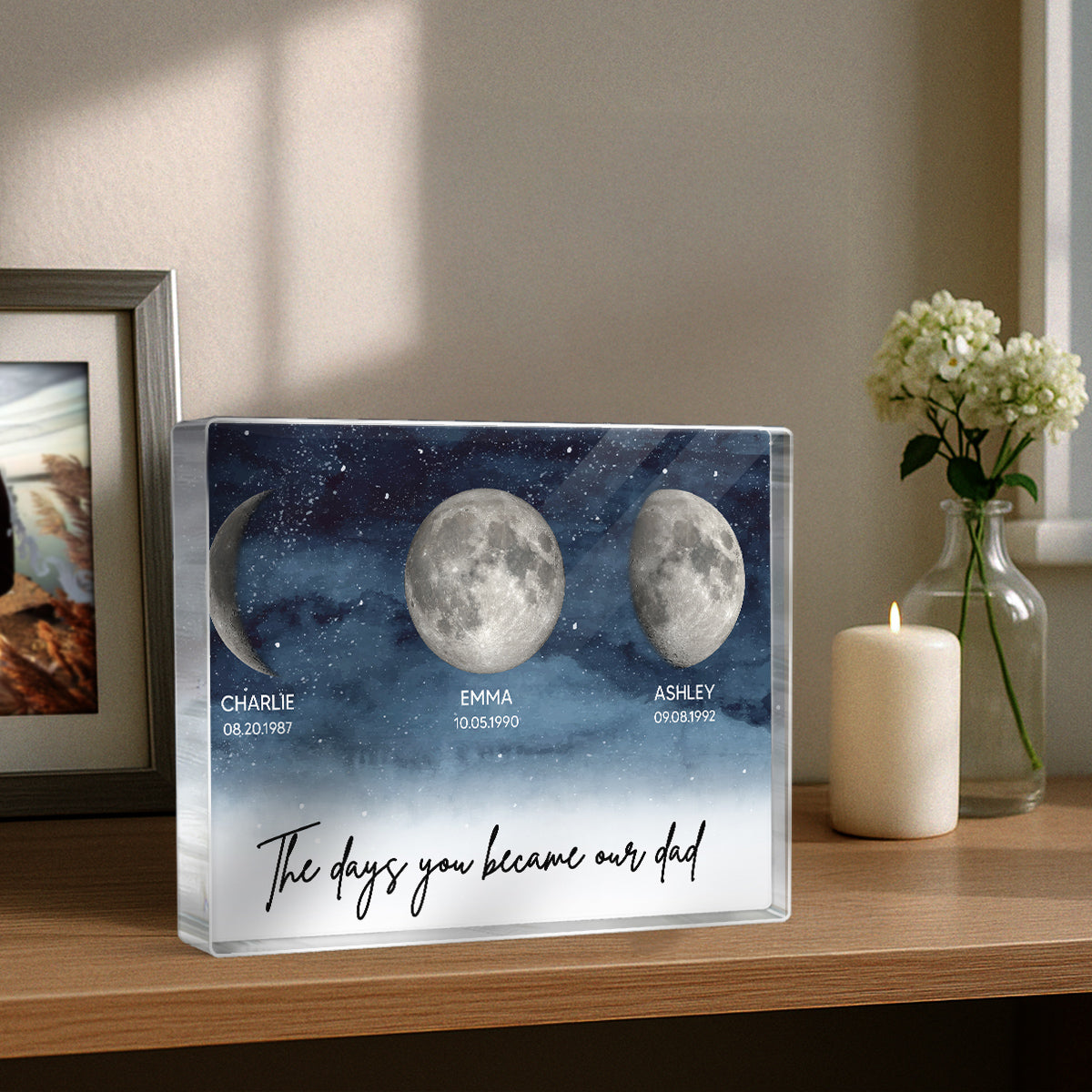 Starry Night Custom Birth Moon Phase The Days You Became Our Dad Personalized Rectangle Acrylic Block Plaque