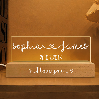 Couple Names Personalized Acrylic Block LED Night Light, Heartfelt  Anniversary Gift For Him, For Her, For Boyfriend, Girlfriend, Husband, Wife