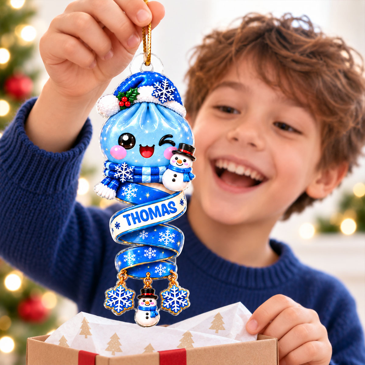 Cute Dumpling Kids Character - Personalized Acrylic Ornament - Christmas Gift for Daughter, Son, Kids