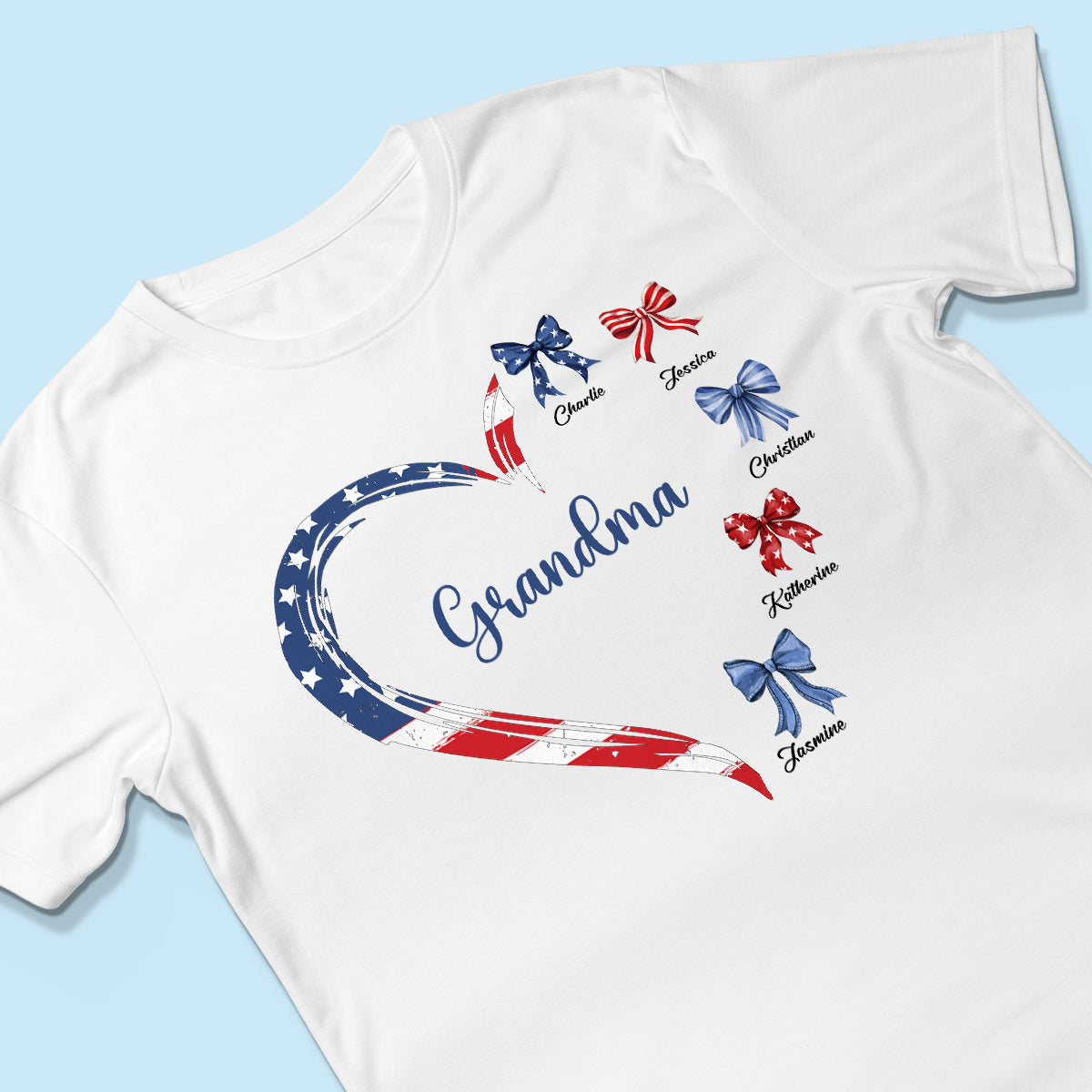 Proud American Grandma Mom Heart Bow Personalized Shirt
