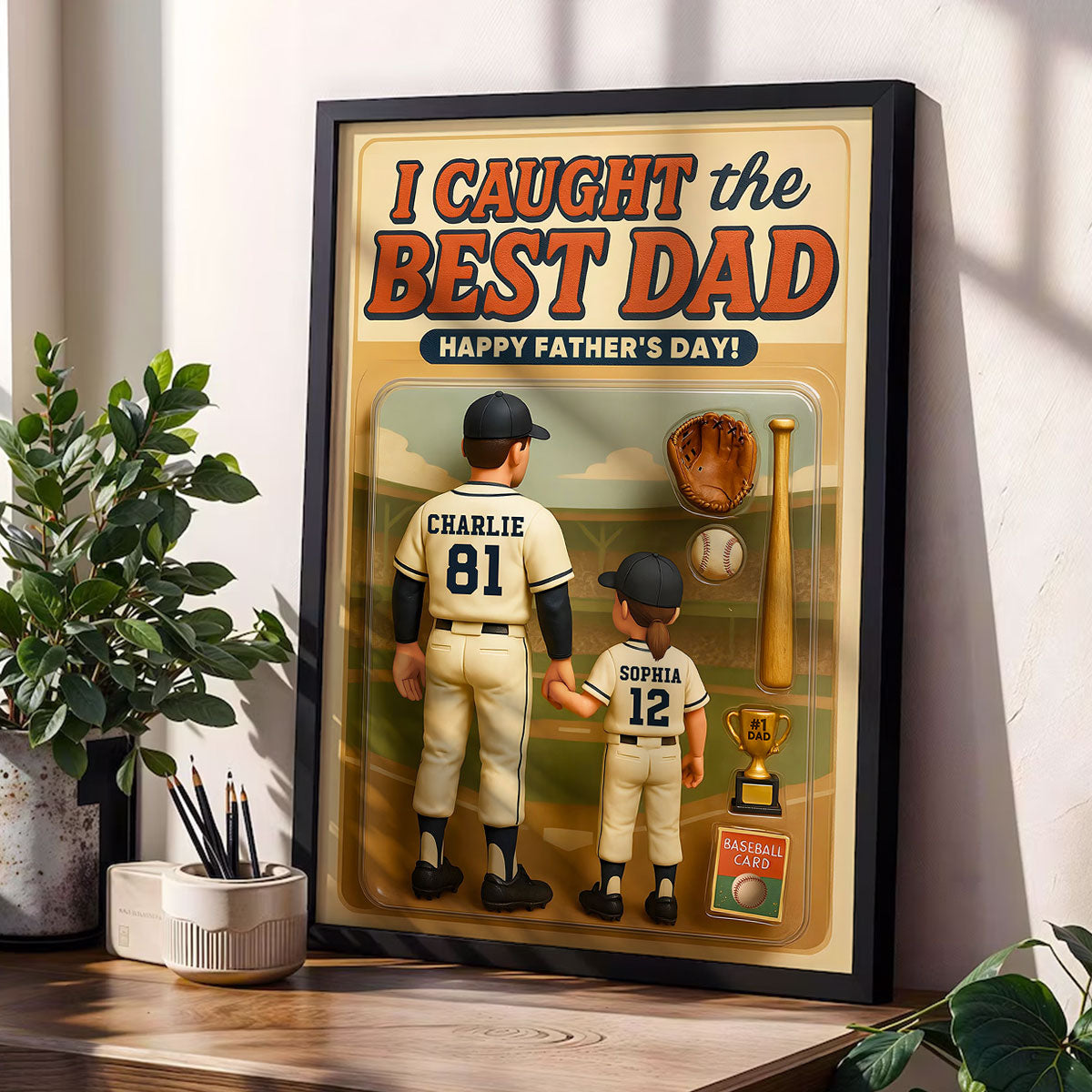 We Caught the Best Dad Baseball Custom Figure Personalized Poster, Meaningful Father's Day Gift for Dad, Gift for Husband