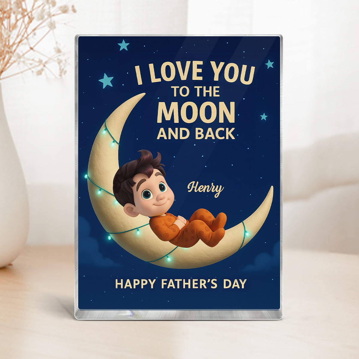 I Love You to the Moon and Back Personalized Acrylic Block Plaque, Father's Day Gift for Dad