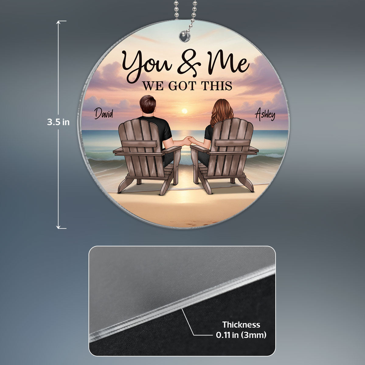 Back View Couple Sitting Beach Landscape Personalized Acrylic Ornament