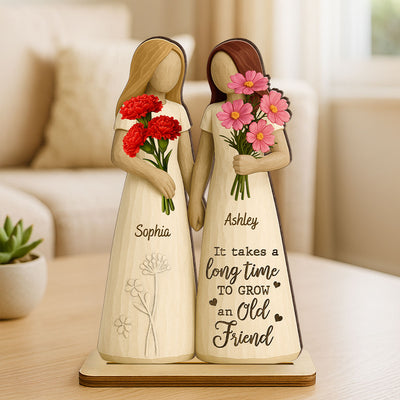If Friends Were Flowers 3D Effect Besties Sisters Personalized Standing Wooden Plaque