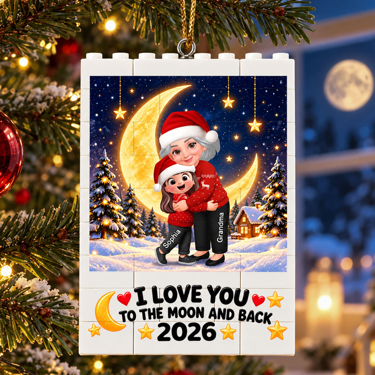 Endless Love Christmas Grandma Hugging Grandkids - Personalized Building Blocks Ornament - Gift For Grandma, Grandkids