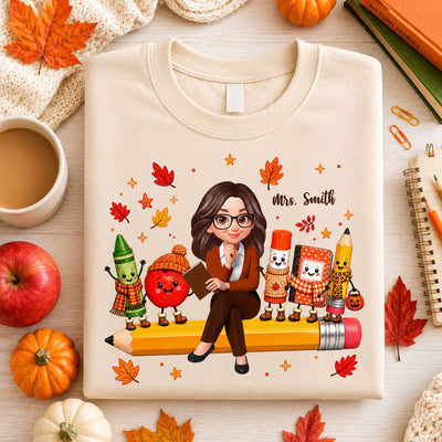 Cozy Warm Fall Vibe Teacher Life Happy School Supplies Friends - Personalized Shirt - Fall Gift For Teacher