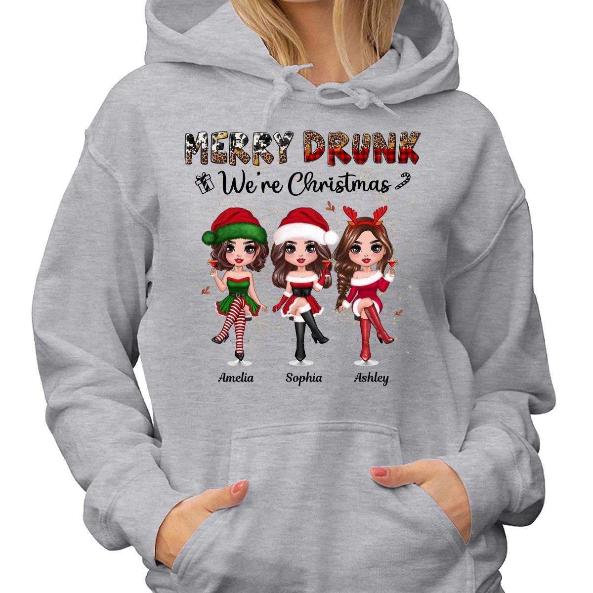 Merry Drink We‘re Christmas Besties Best Friends Personalized Shirt