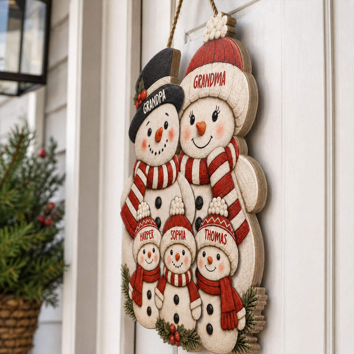 Cute Snowman Grandparents & Grandkids 2D Flat Printed - Personalized Wooden Sign - Christmas Decor For Family, Grandma, Grandpa