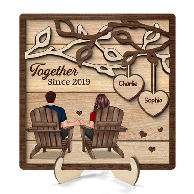 Couple Back View Sitting Under Tree  Personalized 2-Layer Wooden Plaque, Valentine‘s Day Gift For Him, For Her