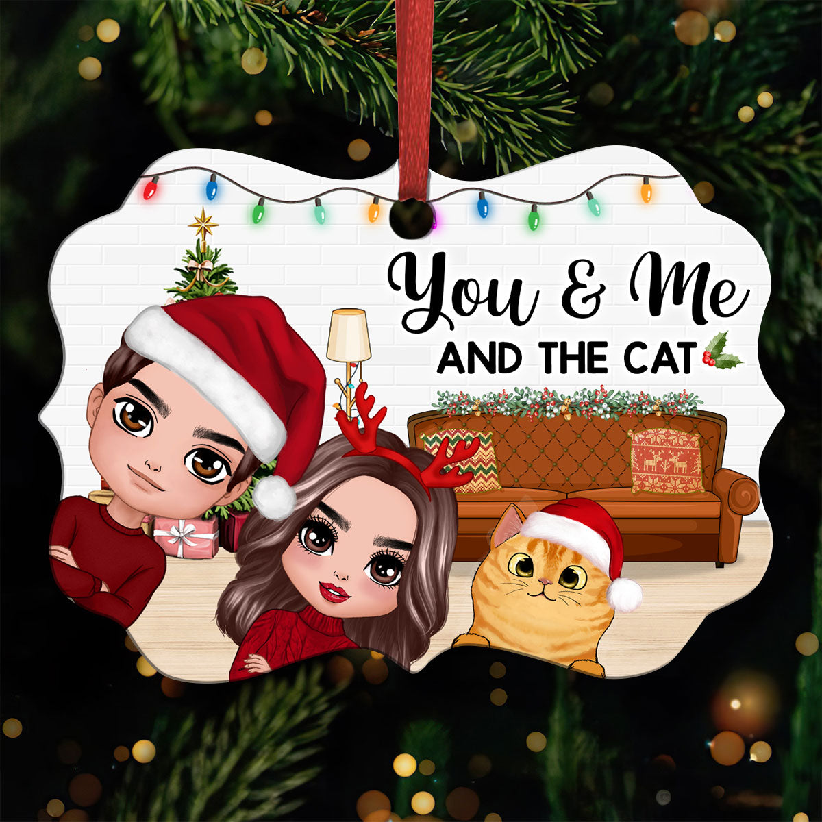 Christmas Peeking Doll Couple You Me And The Dogs Cats Personalized Christmas Ornament