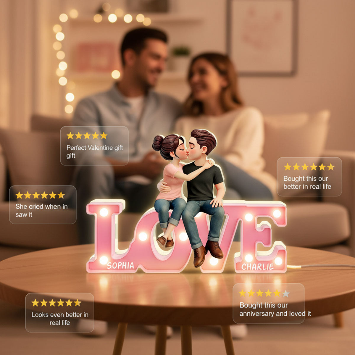 Everlasting LOVE Couple Sitting Kissing - Personalized Light Box - Valentine's Day Gift For Couple, For Him, For Her
