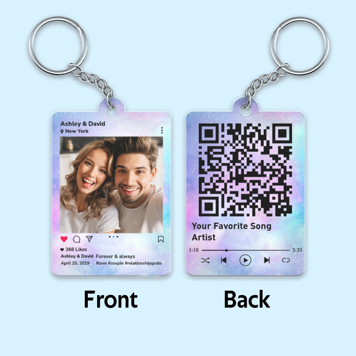 Family Couple Best Friend Photo Message & Favorite Song QR Code Personalized Acrylic Keychain