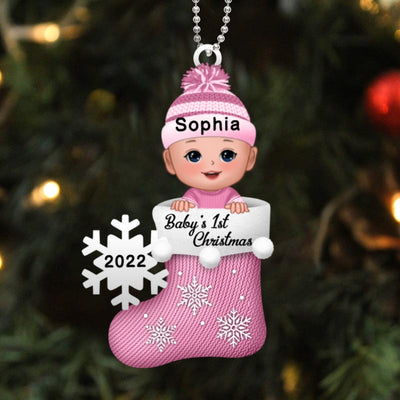 Baby Fisrt Christmas Stocking Personalized Acrylic Ornament