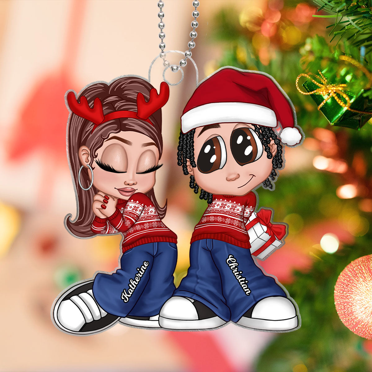 Christmas Y2K Couple Personalized Acrylic Ornament, Christmas Gift for Him for Her